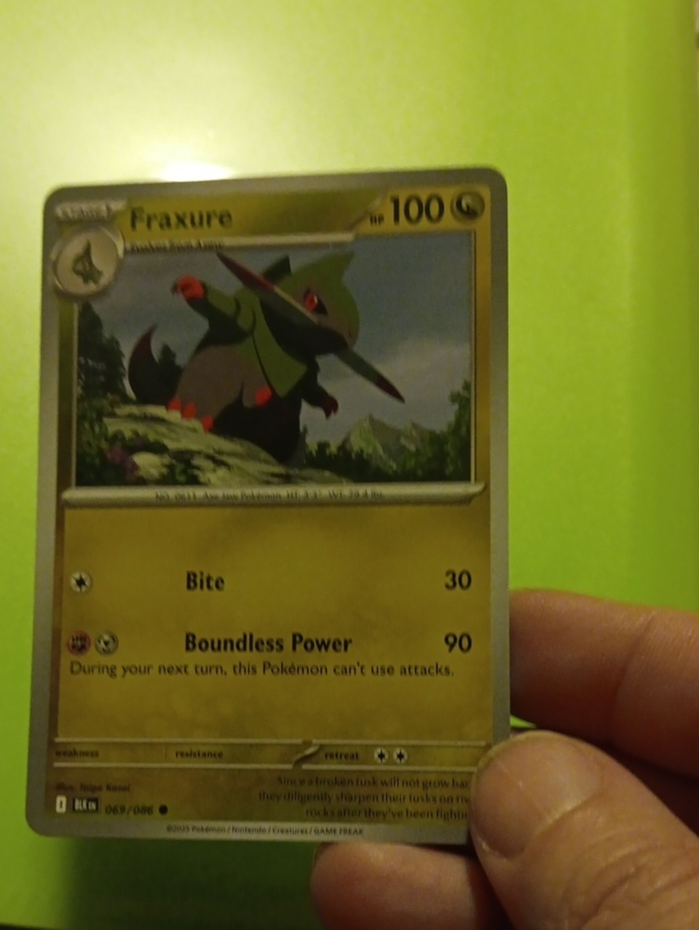 Pokemon Fraxure Card - Yellow and Green Artwork